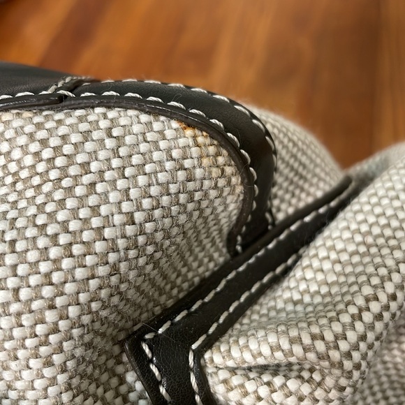 Francesco Biasia Beige Canvas Brown Leather Trim Shoulder Bag Tote Bag - Picture 12 of 14